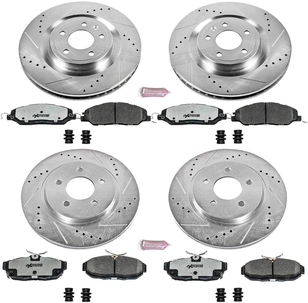 K5943-26 Front and Rear Z26 Carbon Fiber Brake Pads with Drilled & Slotted Brake Rotors Kit