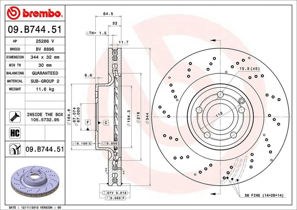Brembo Front Disc Brake Rotor for Mercedes-Benz (09.B744.51)