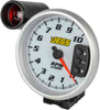 5” Tachometer | White Face with Silver Bezel | 0-10,000 RPM Range | Super-Bright LED Shift Light | One-Touch Peak RPM Recall | Mounting Bracket Included