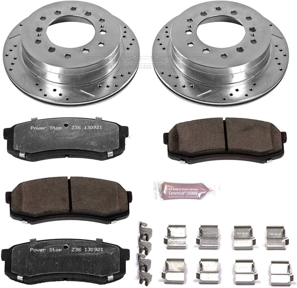 Power Stop K2405-36 Rear Z36 Truck & Tow Brake Kit, Carbon Fiber Ceramic Brake Pads and Drilled/Slotted Brake Rotors