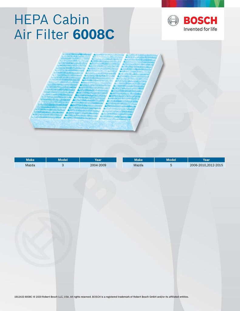 6008C HEPA Cabin Air Filter - Compatible with Select Mazda 3, 5