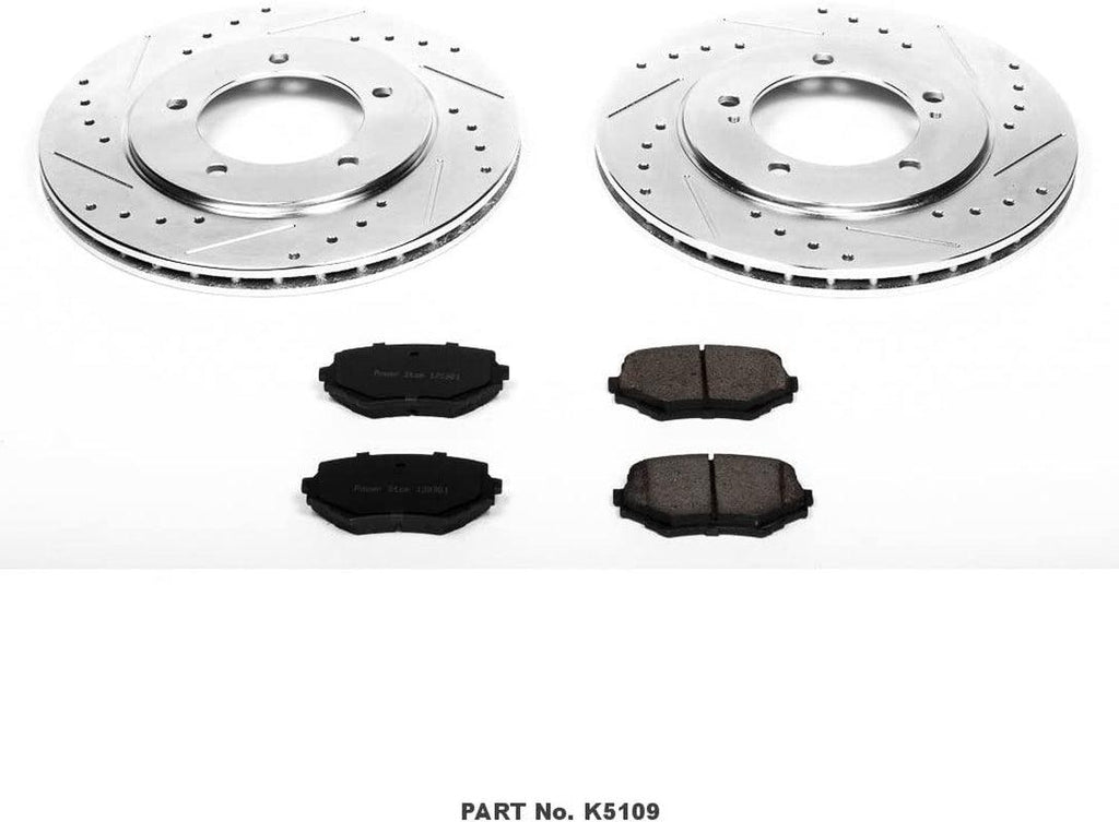 K5109 Front Z23 Carbon Fiber Brake Pads with Drilled & Slotted Brake Rotors Kit