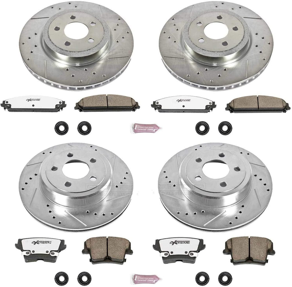 K2853-26 Front and Rear Z26 Carbon Fiber Brake Pads with Drilled & Slotted Brake Rotors Kit [Dual Piston Model]