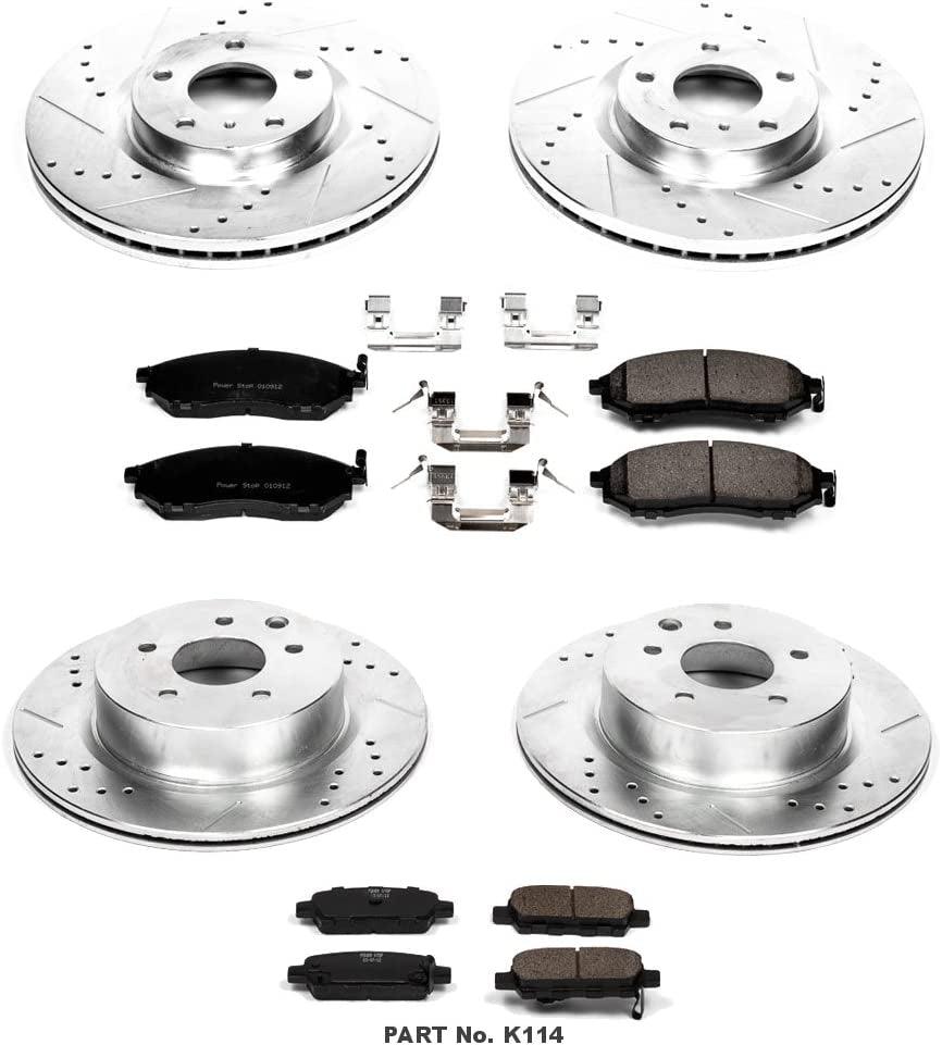 K114 Front and Rear Z23 Carbon Fiber Brake Pads with Drilled & Slotted Brake Rotors Kit