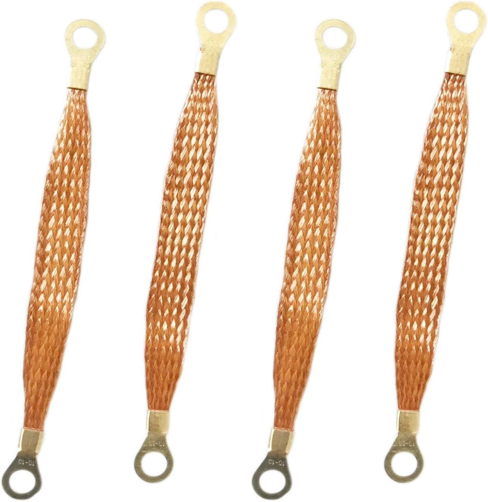 Automotive Universal Engine Grounding Braided Copper Straps Earth Bonding Straps (8 Inch 12 Inch 24 Inch) (Bare Copper 3/4" Width 8" Length 4PCS)