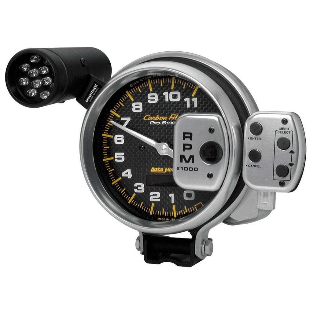 5 in. TACHOMETER 0-11000 RPM PRO-STOCK PEDESTAL W/ SUPER LITE & PEAK MEM CARBON FIBER - greatparts
