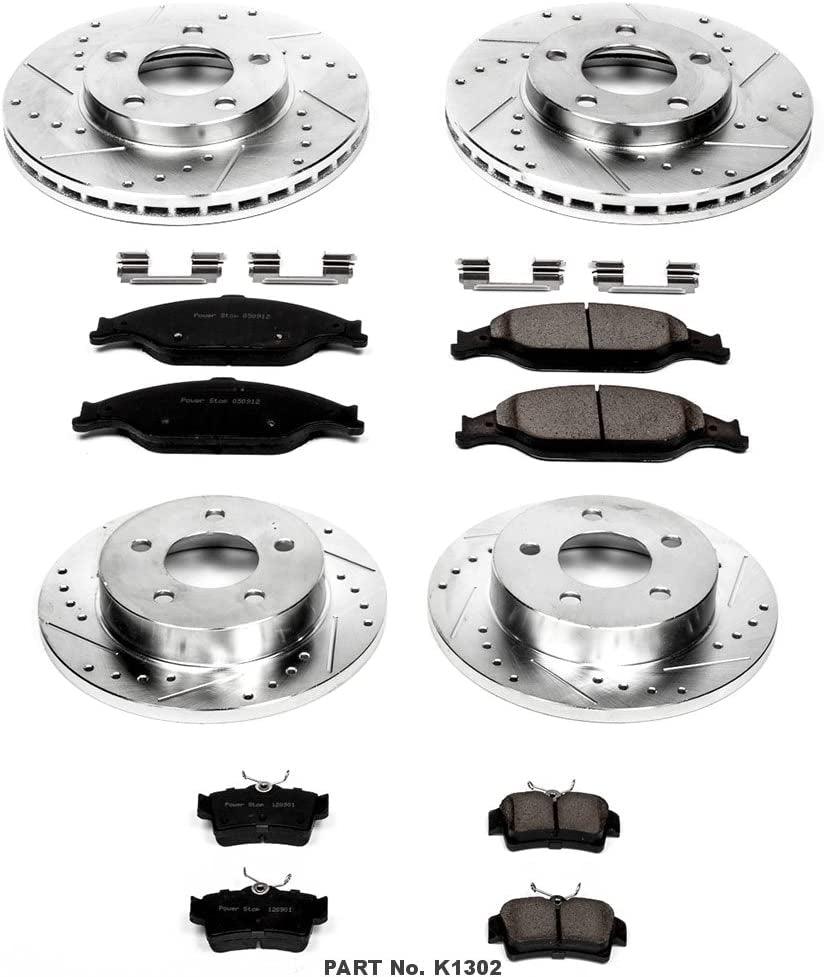 K1302 Front and Rear Z23 Carbon Fiber Brake Pads with Drilled & Slotted Brake Rotors Kit