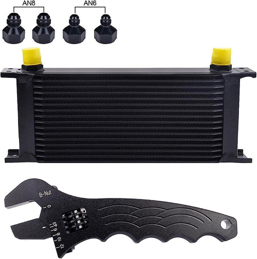 16 Row AN10-10AN Stacked Plate Oil Cooler 6AN 8AN Adapter Universal Engine Transmission Bundle with an 3-12 Wrench Spanner