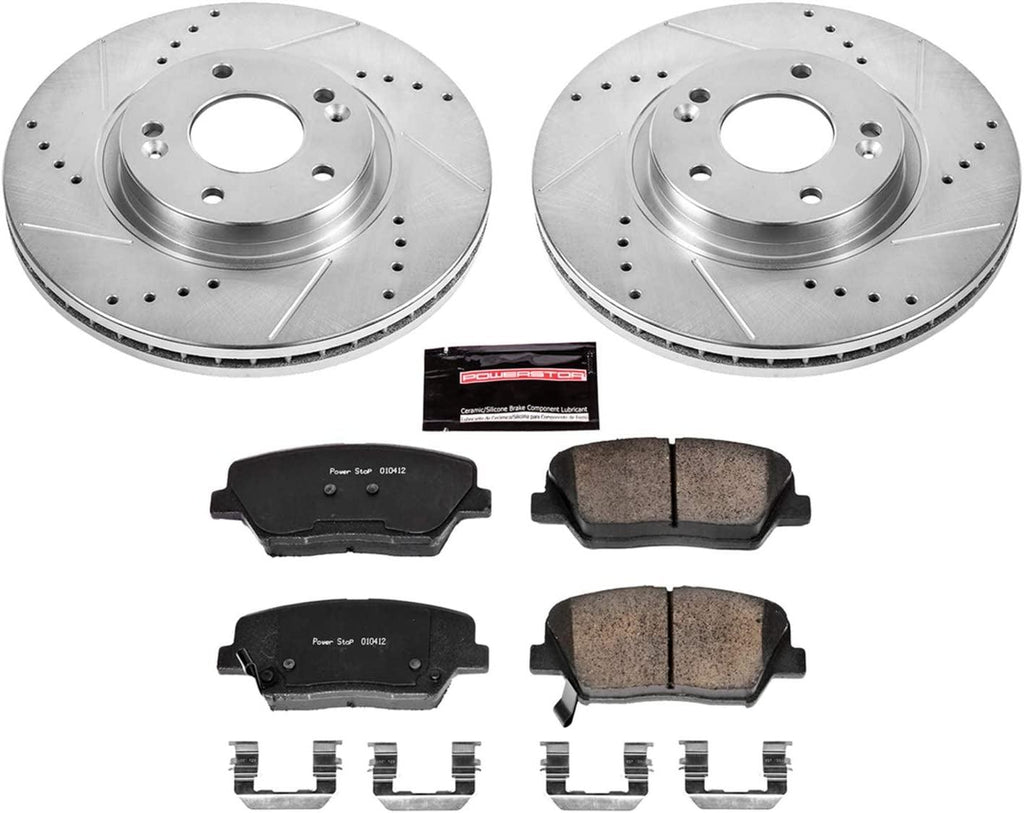 K5926 Front Z23 Carbon Fiber Brake Pads with Drilled & Slotted Brake Rotors Kit