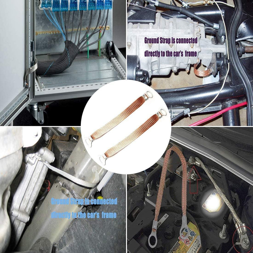 Automotive Universal Engine Grounding Braided Copper Straps Earth Bonding Straps (8 Inch 12 Inch 24 Inch) (Bare Copper 3/4" Width 8" Length 4PCS)