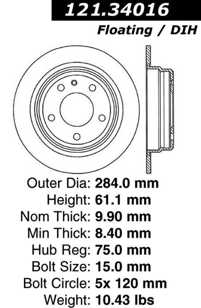 Centric Rear Disc Brake Rotor for BMW (121.34016)