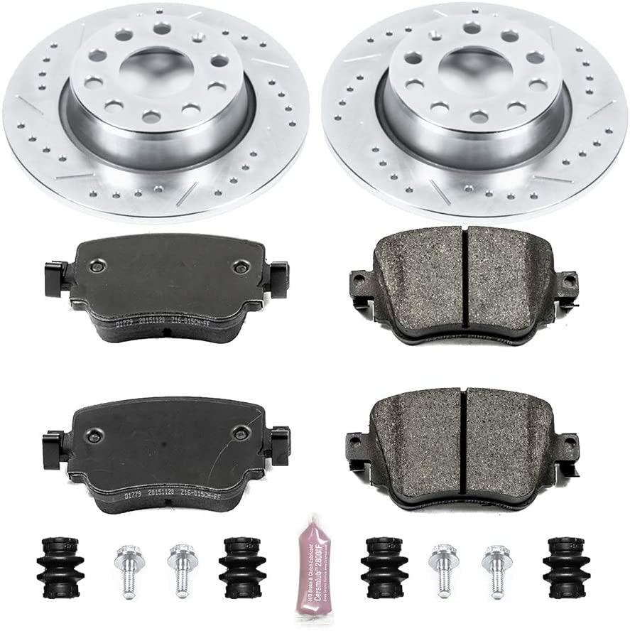 K7053 Rear Z23 Carbon Fiber Brake Pads with Drilled & Slotted Brake Rotors Kit
