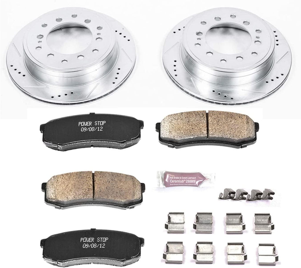 K5875 Rear Z23 Carbon Fiber Brake Pads with Drilled & Slotted Brake Rotors Kit
