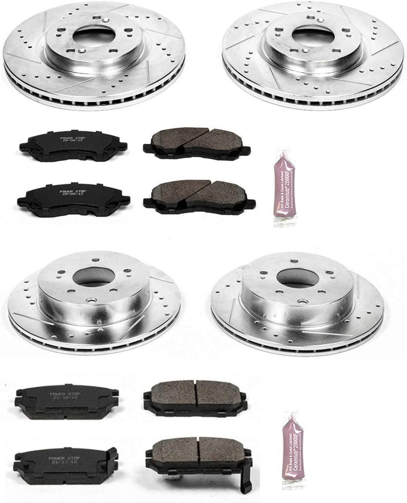 K2809 Front and Rear Z23 Carbon Fiber Brake Pads with Drilled & Slotted Brake Rotors Kit