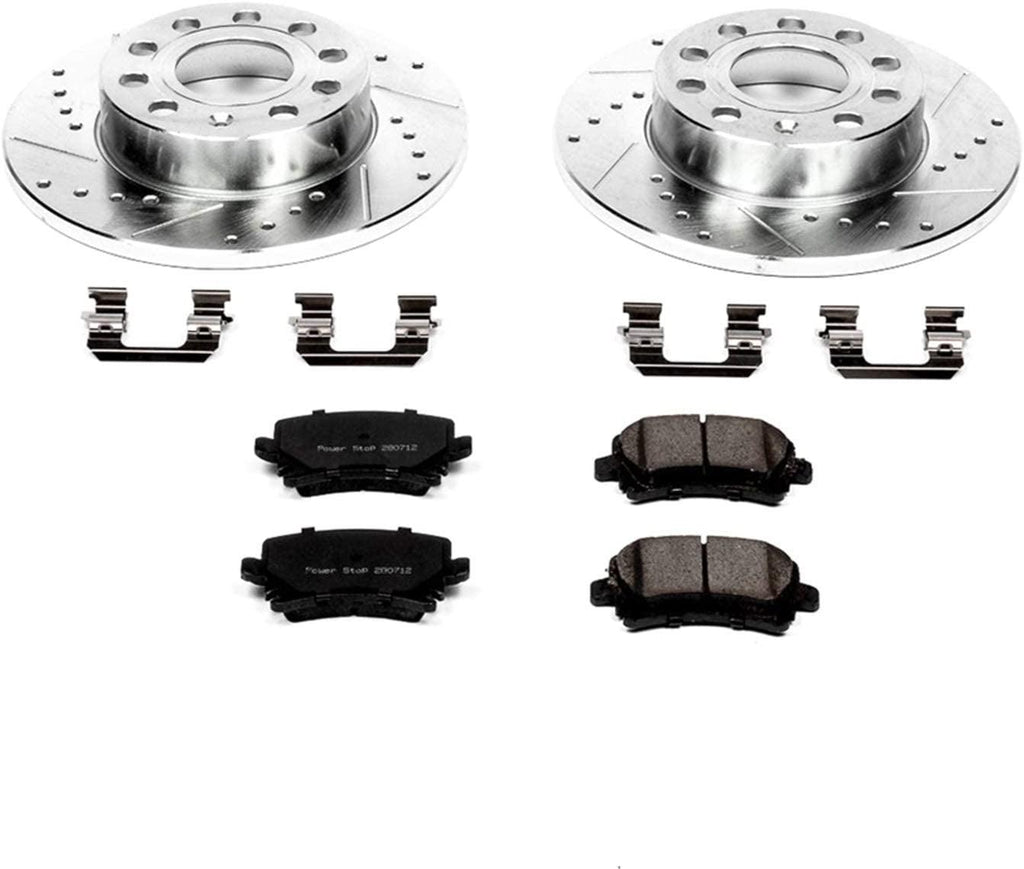K4627 Rear Z23 Carbon Fiber Brake Pads with Drilled & Slotted Brake Rotors Kit