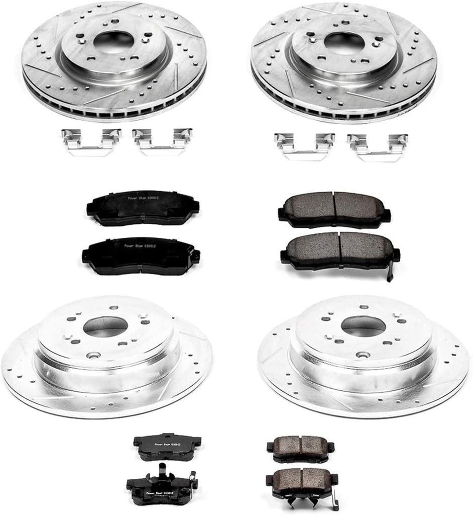K229 Front and Rear Z23 Carbon Fiber Brake Pads with Drilled & Slotted Brake Rotors Kit