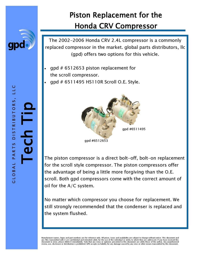 Global Parts A/C Compressor for 02-06 CR-V 6512653