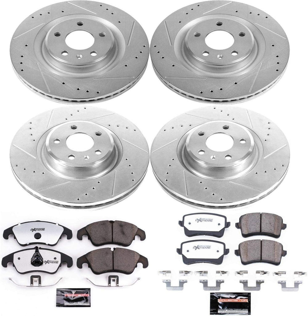 K6143-26 Front and Rear Z26 Carbon Fiber Brake Pads with Drilled & Slotted Brake Rotors Kit