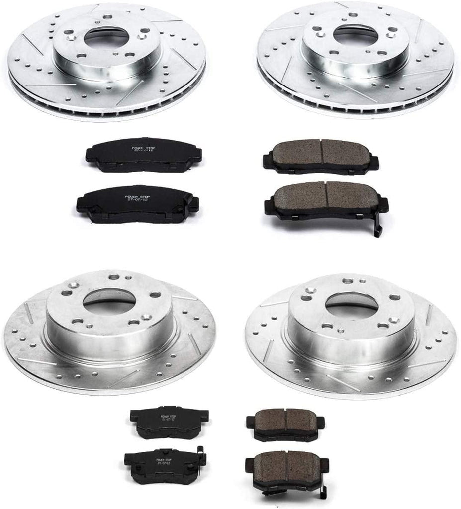 K2557 Front and Rear Z23 Carbon Fiber Brake Pads with Drilled & Slotted Brake Rotors Kit