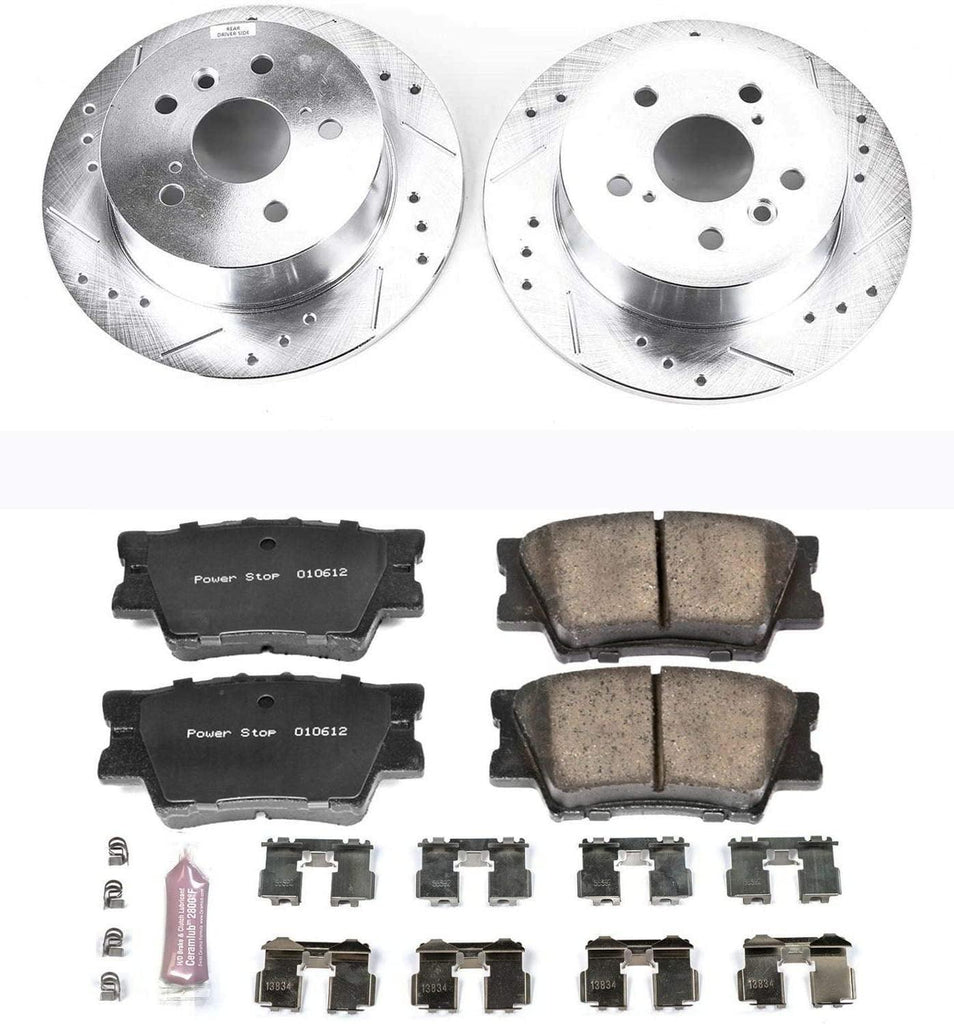 K3068 Rear Z23 Carbon Fiber Brake Pads with Drilled & Slotted Brake Rotors Kit
