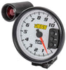 5” Tachometer | White Face with Black Bezel | 0-10,000 RPM Range | Super-Bright LED Shift Light | One-Touch Peak RPM Recall | Mounting Bracket Included