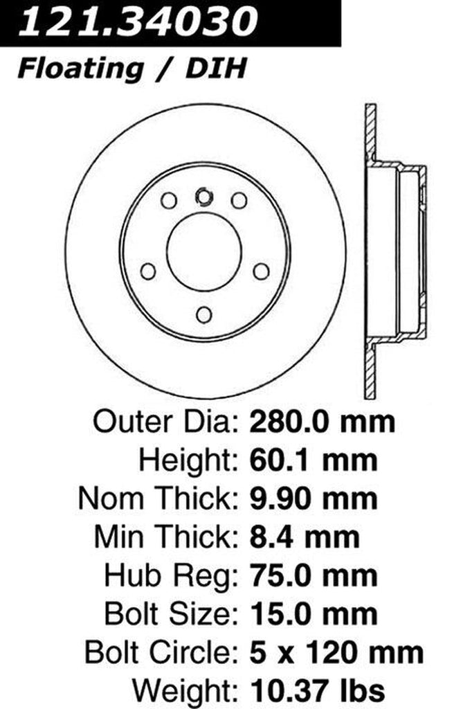 Centric Rear Disc Brake Rotor for BMW (121.34030)