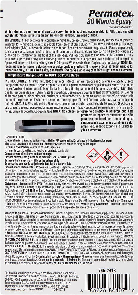Permatex 84107 Permapoxy 30 Minute High Strength General Purpose Epoxy, 0.84 Oz.