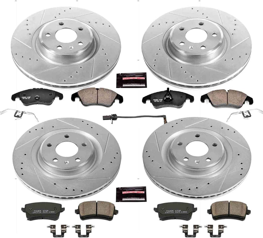 K6143 Front and Rear Z23 Carbon Fiber Brake Pads with Drilled & Slotted Brake Rotors Kit