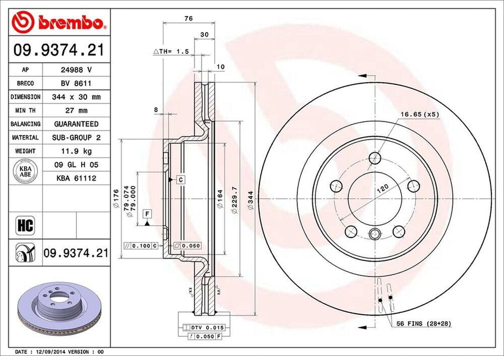 Brembo Front Disc Brake Rotor for 06-09 Land Rover Range Rover (09.9374.21)