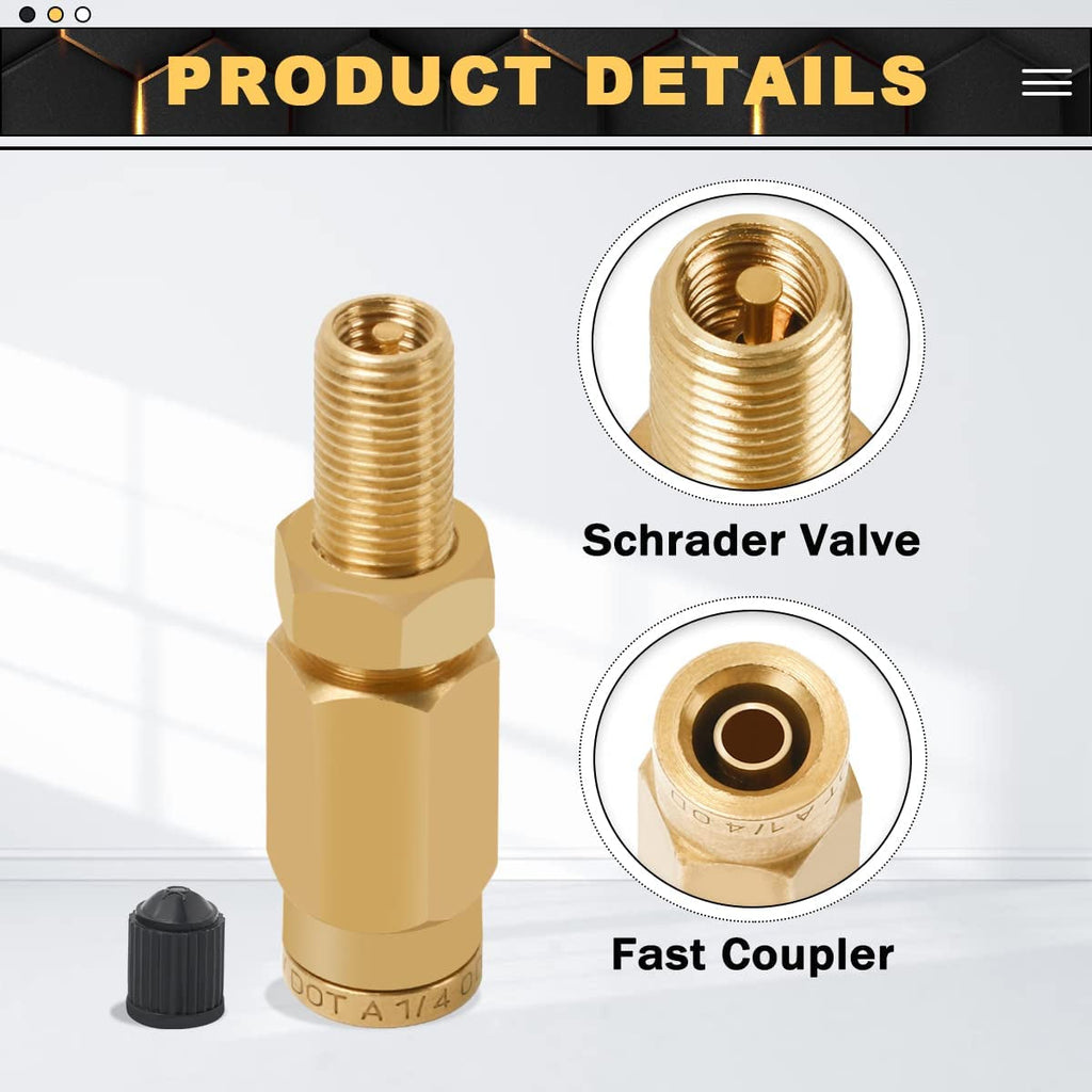 Boeray 2 Packs 1/4" Air Value Inflation Schrader Valve, Schrader Valve Adapter with Push to Connect Button for 1/4" OD Air Hose Fittings for Semi Trucks Trailers