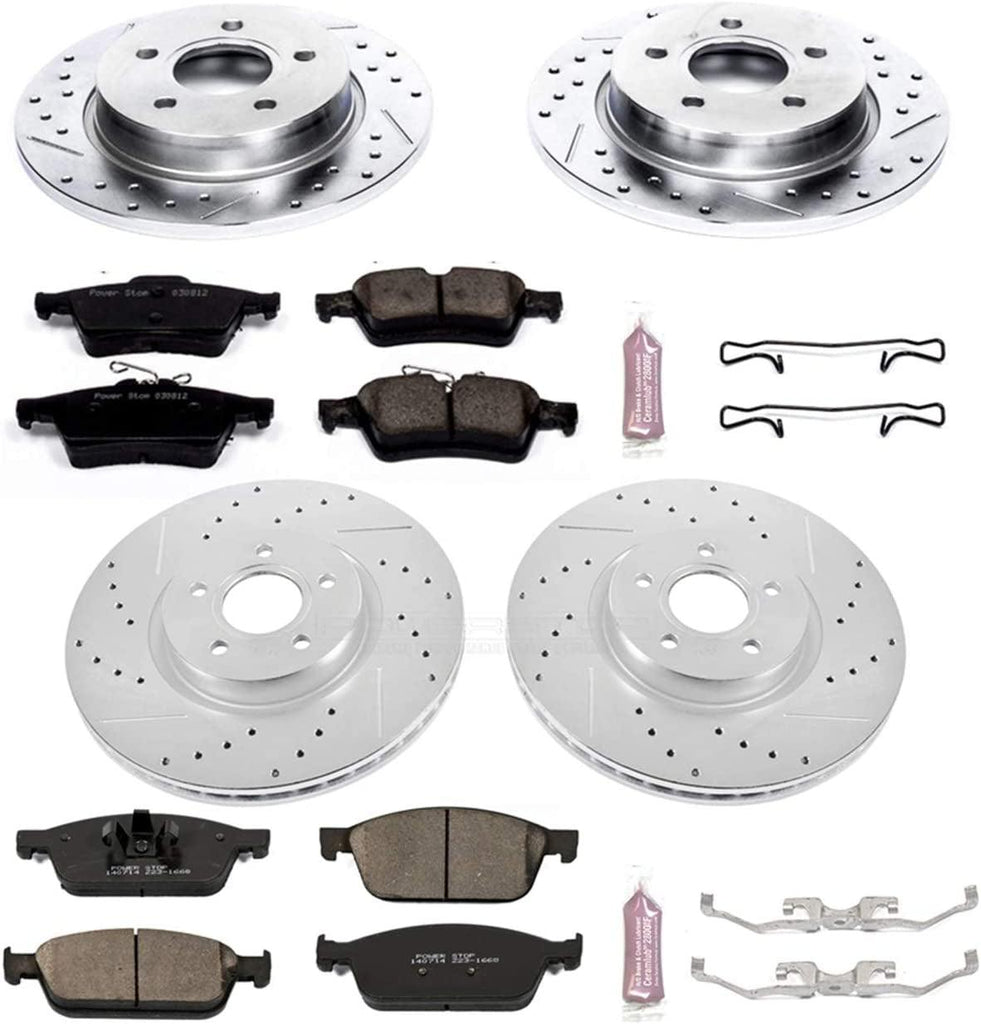 K6350 Front and Rear Z23 Carbon Fiber Brake Pads with Drilled & Slotted Brake Rotors Kit