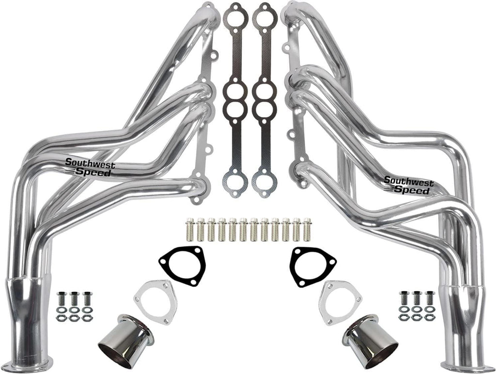 CHROME PLATED 1964-1989 GМ LONG НEADERS for SMALL BLOCK СHEVY 262-400 ENGINES, СHEVY CHEVELLE MONTE CARLO CAMARO NOVA FULL SIZE IMPALA 1975 1976 1977 1978 1979 1980 1981 1982 1983