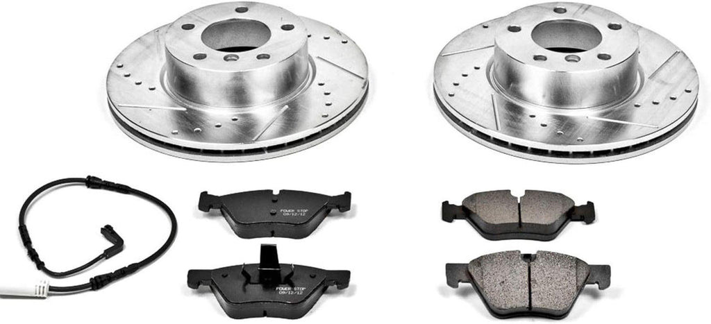 K3087 Front Z23 Carbon Fiber Brake Pads with Drilled & Slotted Brake Rotors Kit