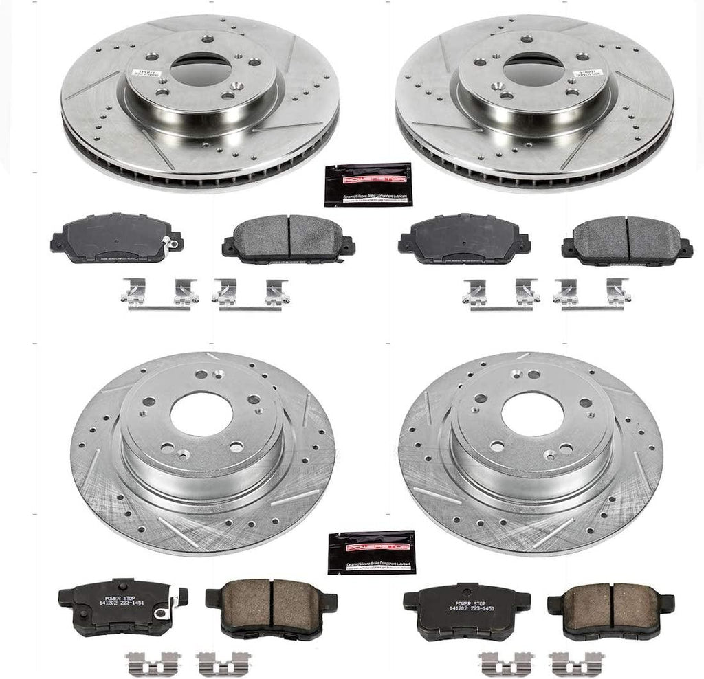 K6516 Front and Rear Z23 Carbon Fiber Brake Pads with Drilled & Slotted Brake Rotors Kit