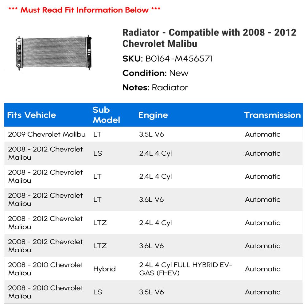 Radiator - Compatible with 2008 - 2012 Chevy Malibu 2009 2010 2011