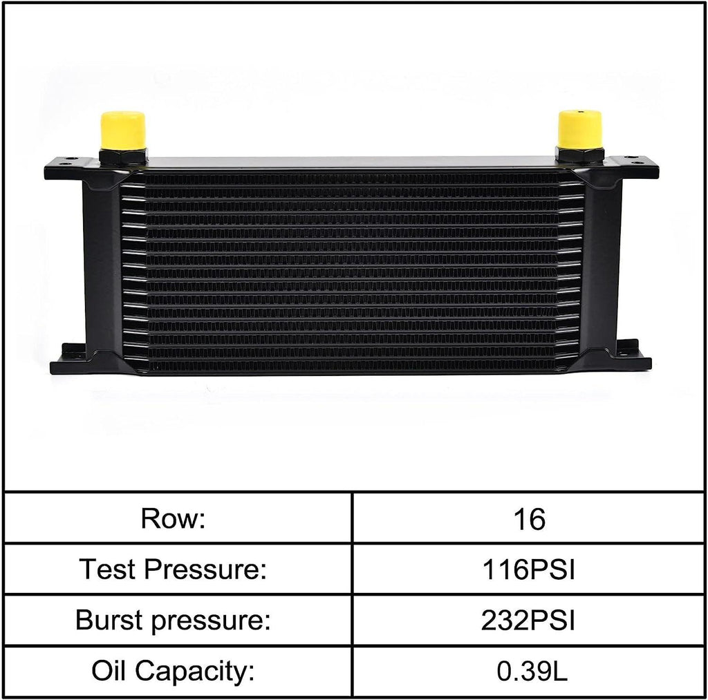 EVIL ENERGY 16 Row Oil Cooler Kit, 10AN Stacked Plate Transmission Engine Cooler Universal Aluminium Black