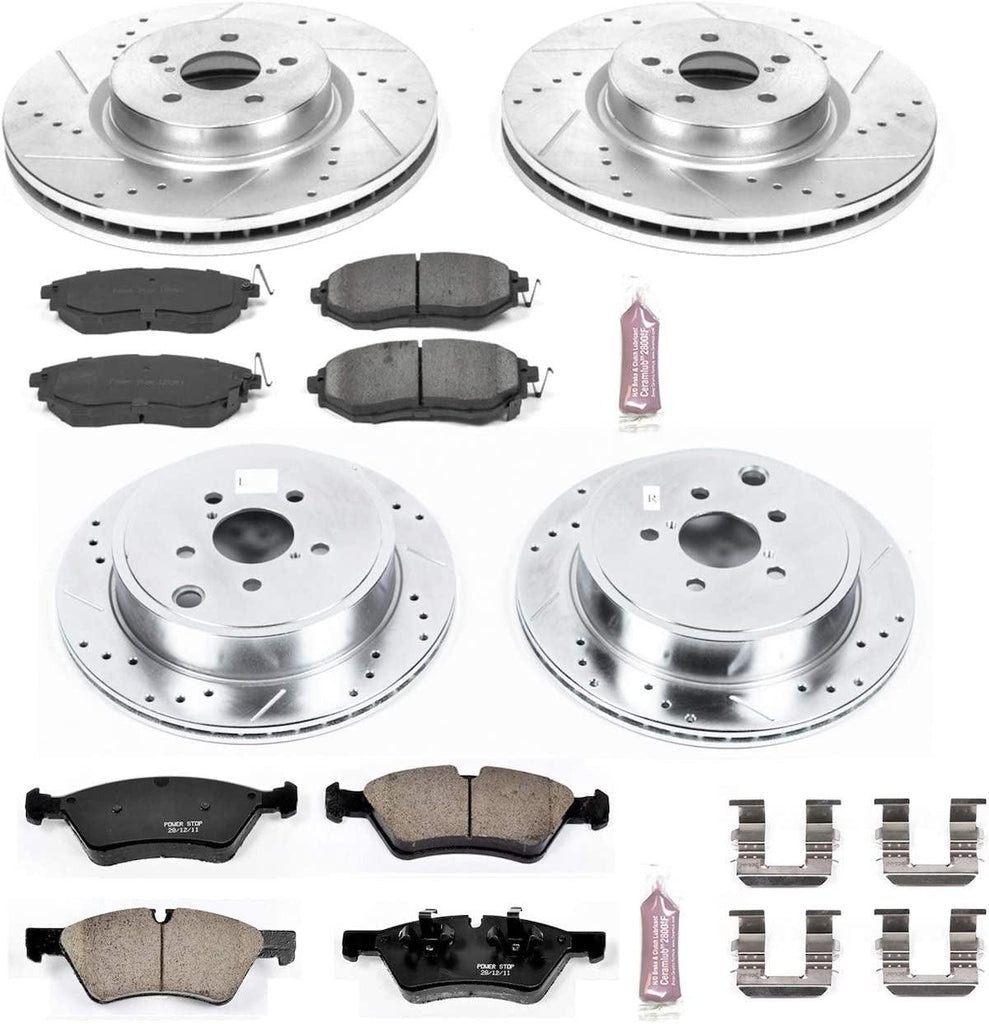 K5830 Front and Rear Z23 Carbon Fiber Brake Pads with Drilled & Slotted Brake Rotors Kit