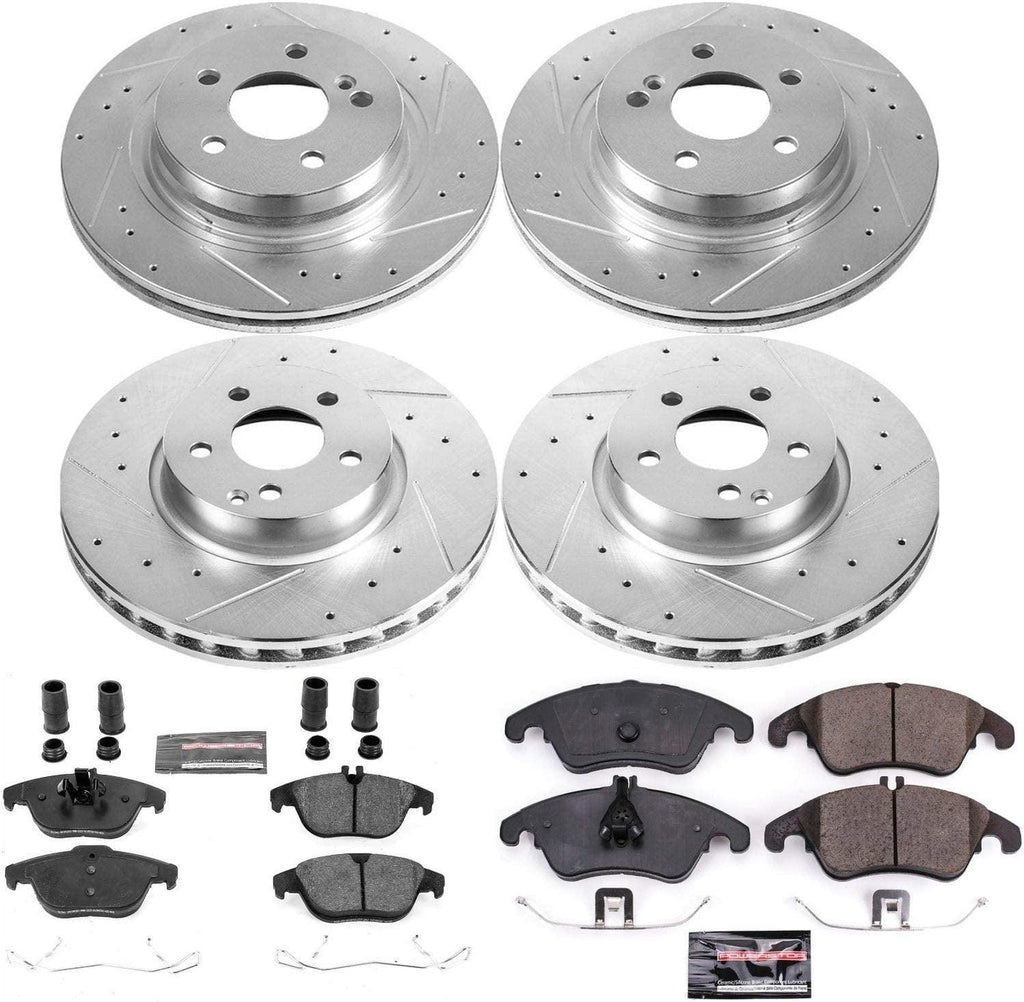 K5793 Front and Rear Z23 Carbon Fiber Brake Pads with Drilled & Slotted Brake Rotors Kit