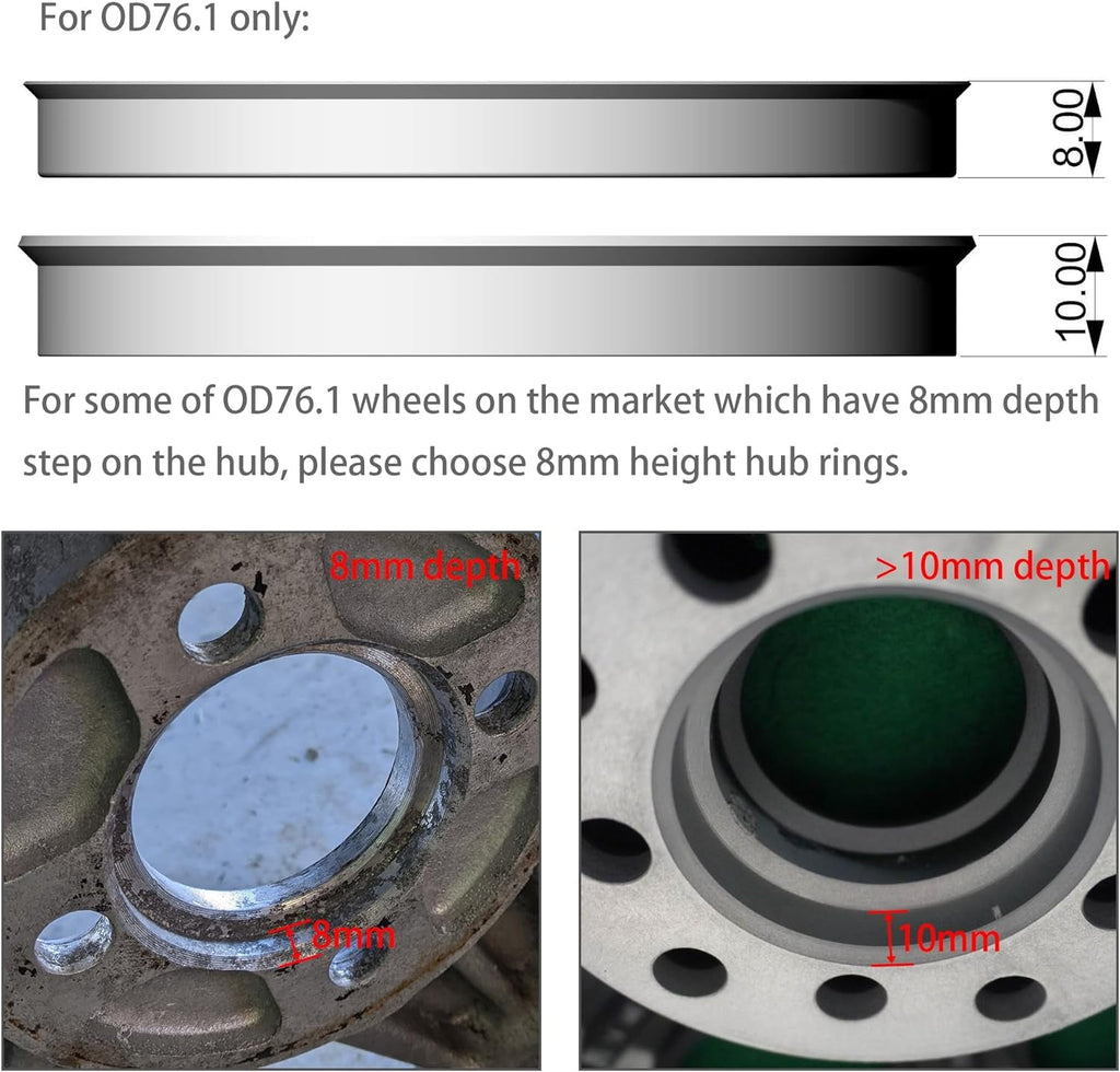 WHEEL CONNECT Hub Centric Rings,76.1 to 71.5, Set of 4, Aluminium Alloy Hubrings, O.D:76.1-I.D:71.5Mm. 10Mm Height. A