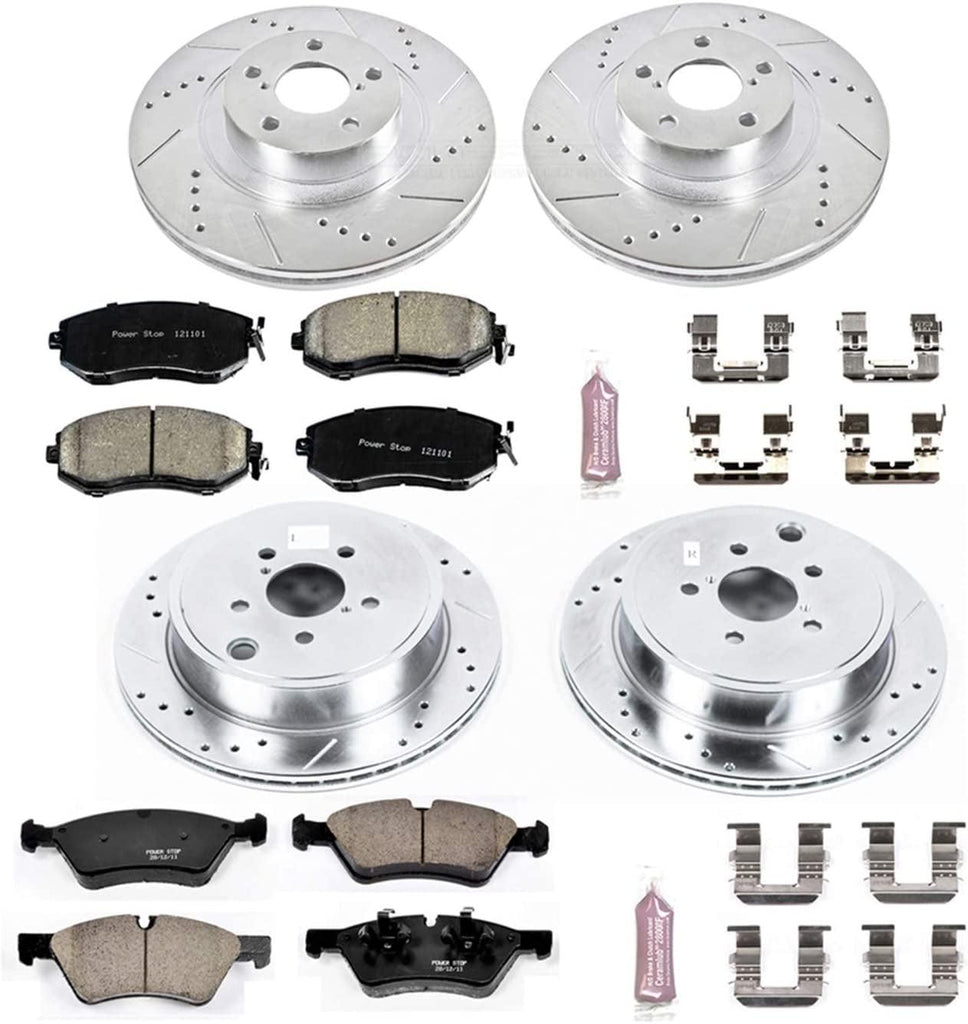 K6164 Front and Rear Z23 Carbon Fiber Brake Pads with Drilled & Slotted Brake Rotors Kit
