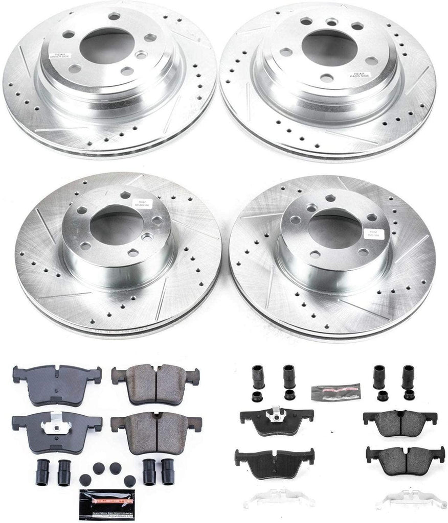 K6925 Front and Rear Z23 Carbon Fiber Brake Pads with Drilled & Slotted Brake Rotors Kit