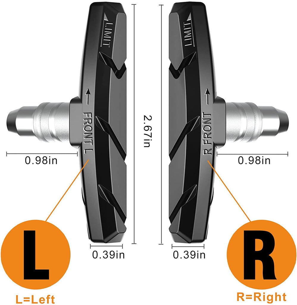 Bike Brake Pads Set, Alritz 3 Pairs Road Mountain Bicycle V-Brake Blocks Shoes with Hex Nut and Shims, No Noise No Skid, 70Mm, for Front and Back Wheel