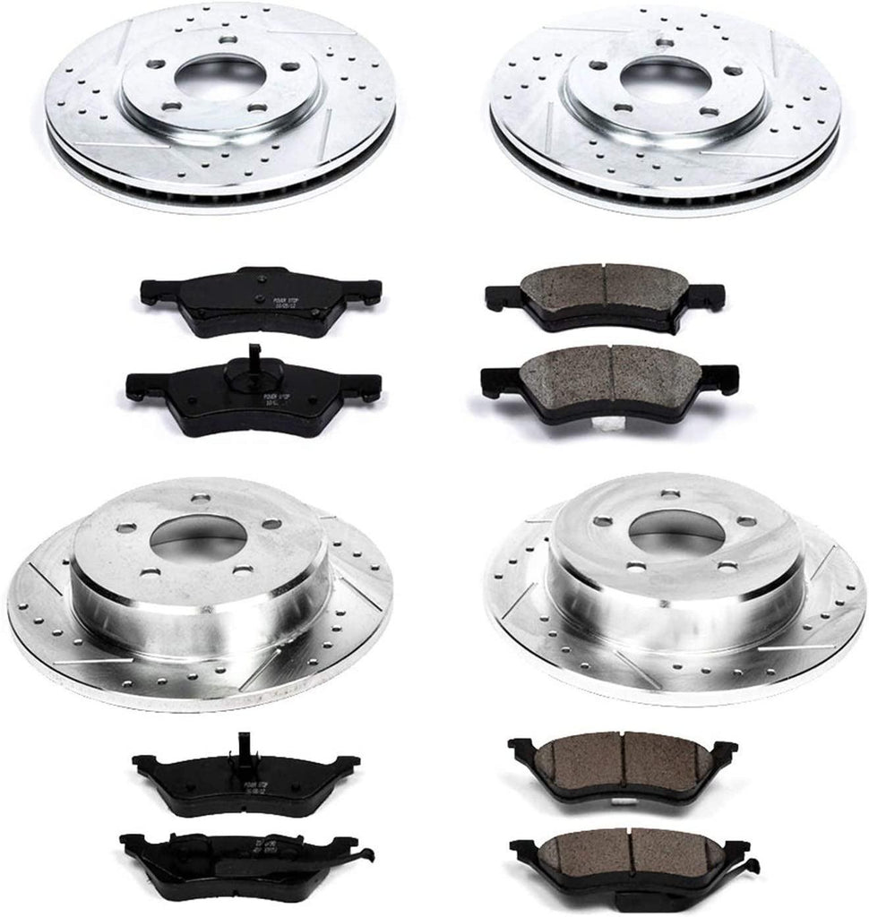 K4458 Front and Rear Z23 Carbon Fiber Brake Pads with Drilled & Slotted Brake Rotors Kit