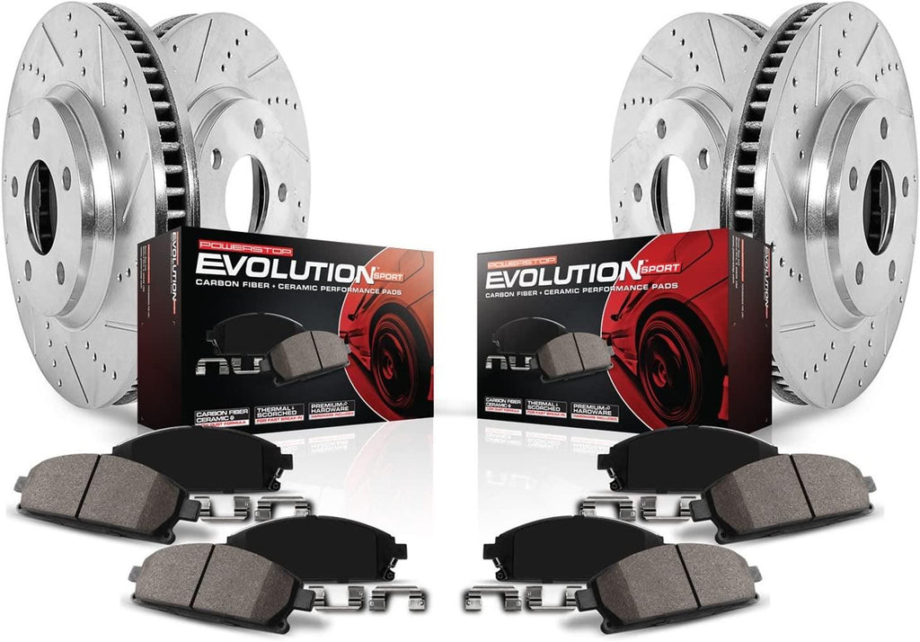 Power Stop K7235 Front and Rear Z23 Carbon Fiber Brake Pads with Drilled & Slotted Brake Rotors Kit