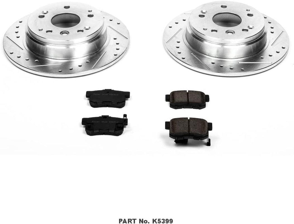 K5399 Rear Z23 Carbon Fiber Brake Pads with Drilled & Slotted Brake Rotors Kit