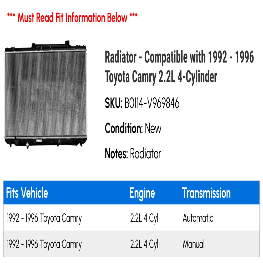 Radiator - Compatible with 1992 - 1996 Toyota Camry 2.2L 4-Cylinder 1993 1994 1995